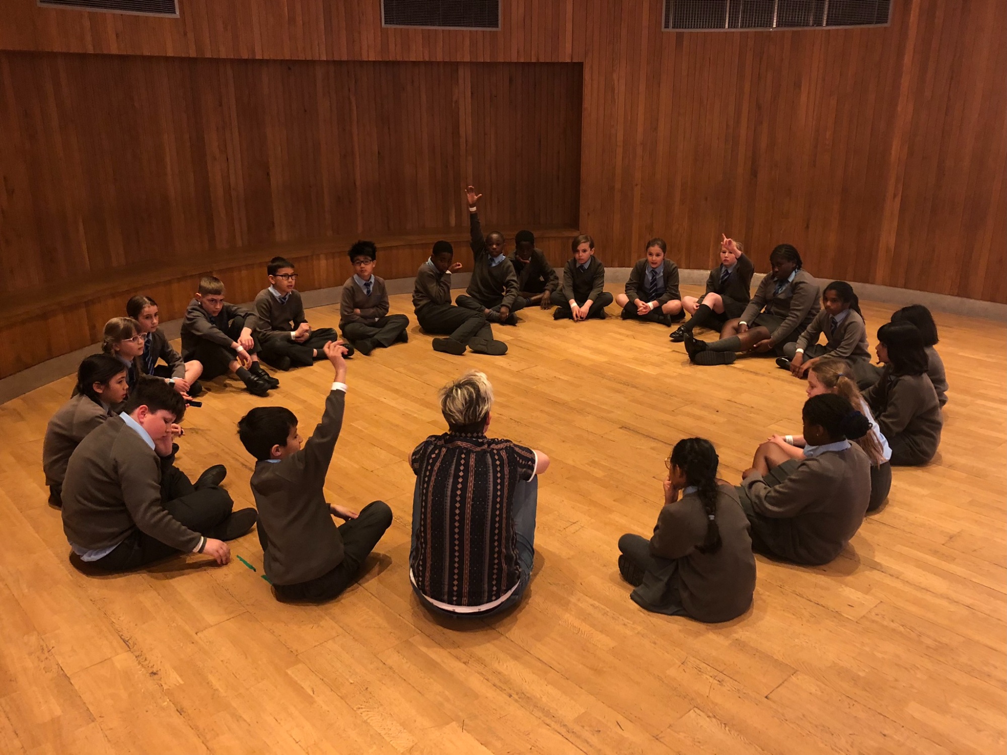 Pupils undertaking workshop at Globe Theatre